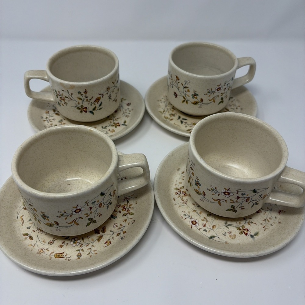 Lenox Temper-Ware Merriment Teacups‎ And Saucers Set Of 4 Vintage, Floral